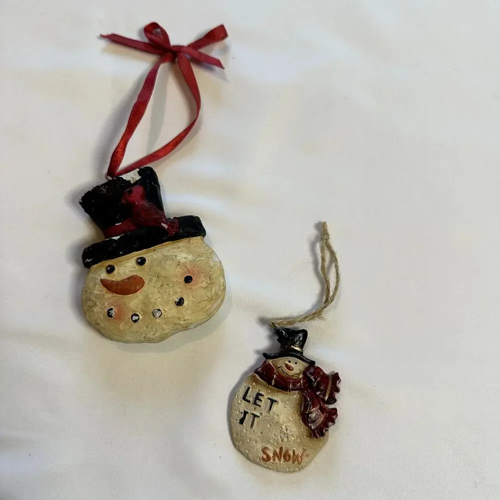 Primitive Farmhouse Christmas Bundle Of 2 Snowman Tree Ornaments